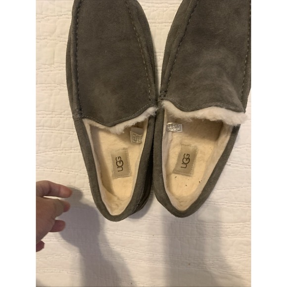 NIB UGG Mens Ascot Slippers Wool Hard Bottom Moccasin Shoes Charcoal Gray Size 9 - Picture 5 of 6